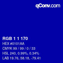 Farbcode: RGB 1 1 170 | qconv.com