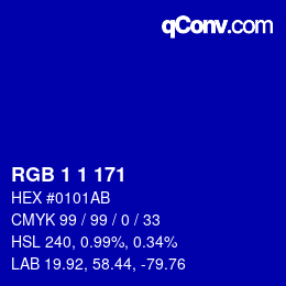Farbcode: RGB 1 1 171 | qconv.com