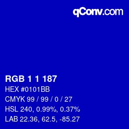 Farbcode: RGB 1 1 187 | qconv.com