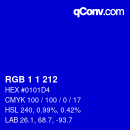 カラーコード: RGB 1 1 212 | qconv.com
