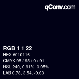 カラーコード: RGB 1 1 22 | qconv.com