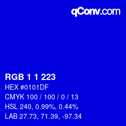 カラーコード: RGB 1 1 223 | qconv.com