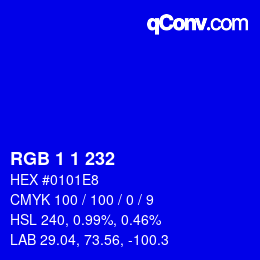 Farbcode: RGB 1 1 232 | qconv.com