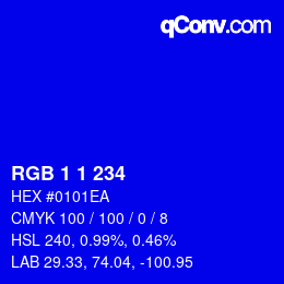 Code couleur: RGB 1 1 234 | qconv.com