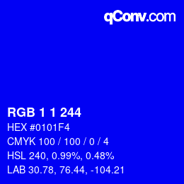 カラーコード: RGB 1 1 244 | qconv.com