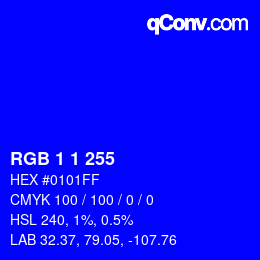 カラーコード: RGB 1 1 255 | qconv.com