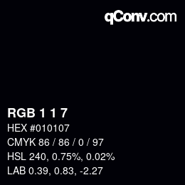 カラーコード: RGB 1 1 7 | qconv.com