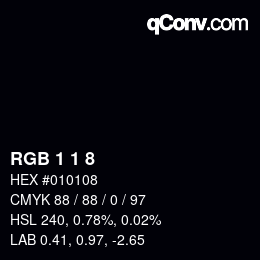 Código de color: RGB 1 1 8 | qconv.com