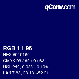 カラーコード: RGB 1 1 96 | qconv.com