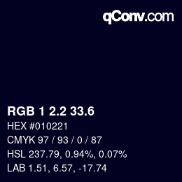 カラーコード: RGB 1 2.2 33.6 | qconv.com