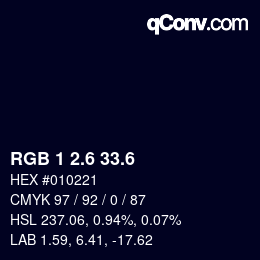 カラーコード: RGB 1 2.6 33.6 | qconv.com