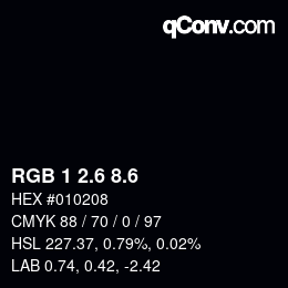 カラーコード: RGB 1 2.6 8.6 | qconv.com