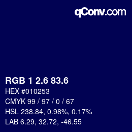 カラーコード: RGB 1 2.6 83.6 | qconv.com