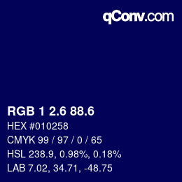 カラーコード: RGB 1 2.6 88.6 | qconv.com