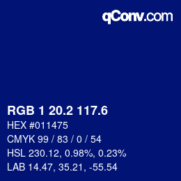 カラーコード: RGB 1 20.2 117.6 | qconv.com