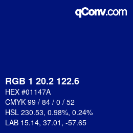 カラーコード: RGB 1 20.2 122.6 | qconv.com