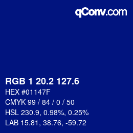 カラーコード: RGB 1 20.2 127.6 | qconv.com