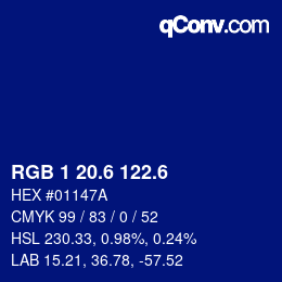 カラーコード: RGB 1 20.6 122.6 | qconv.com