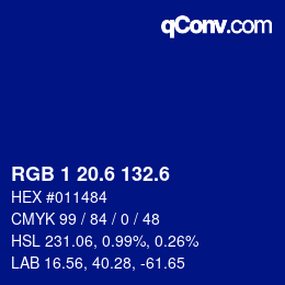 カラーコード: RGB 1 20.6 132.6 | qconv.com