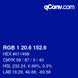 カラーコード: RGB 1 20.6 152.6 | qconv.com