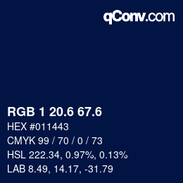 カラーコード: RGB 1 20.6 67.6 | qconv.com