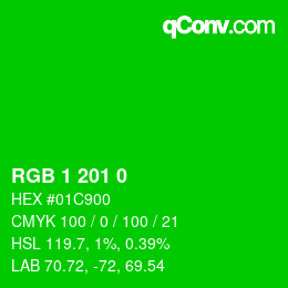 カラーコード: RGB 1 201 0 | qconv.com