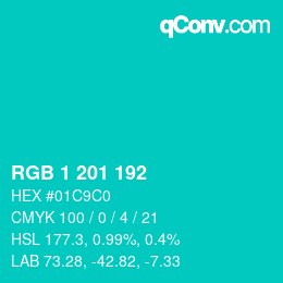 颜色代码: RGB 1 201 192 | qconv.com
