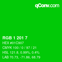 Color code: RGB 1 201 7 | qconv.com