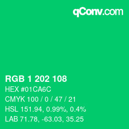 カラーコード: RGB 1 202 108 | qconv.com