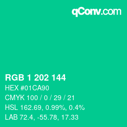 カラーコード: RGB 1 202 144 | qconv.com
