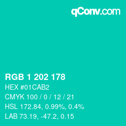 カラーコード: RGB 1 202 178 | qconv.com