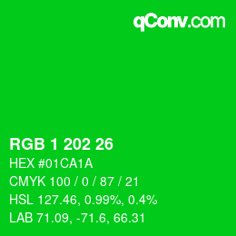 Color code: RGB 1 202 26 | qconv.com