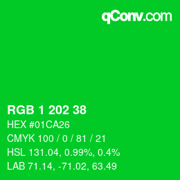 Color code: RGB 1 202 38 | qconv.com