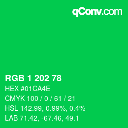 Color code: RGB 1 202 78 | qconv.com
