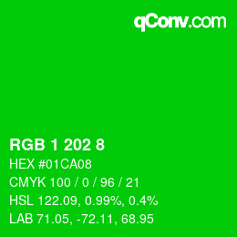Color code: RGB 1 202 8 | qconv.com