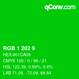 Color code: RGB 1 202 9 | qconv.com