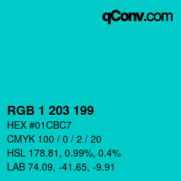 カラーコード: RGB 1 203 199 | qconv.com