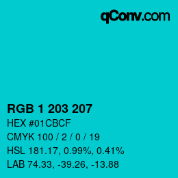 Color code: RGB 1 203 207 | qconv.com