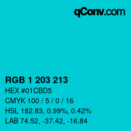 Color code: RGB 1 203 213 | qconv.com