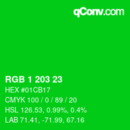 カラーコード: RGB 1 203 23 | qconv.com