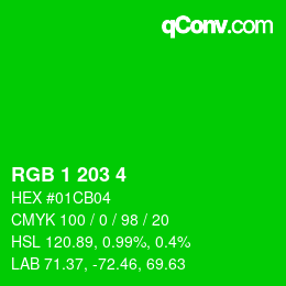 カラーコード: RGB 1 203 4 | qconv.com