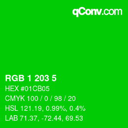 カラーコード: RGB 1 203 5 | qconv.com