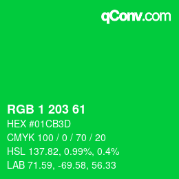 カラーコード: RGB 1 203 61 | qconv.com