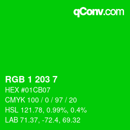 Color code: RGB 1 203 7 | qconv.com