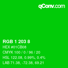 Color code: RGB 1 203 8 | qconv.com