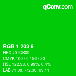 颜色代码: RGB 1 203 9 | qconv.com