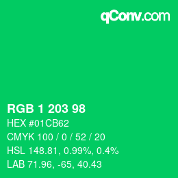カラーコード: RGB 1 203 98 | qconv.com