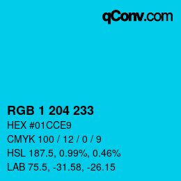カラーコード: RGB 1 204 233 | qconv.com