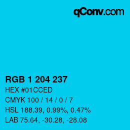 カラーコード: RGB 1 204 237 | qconv.com