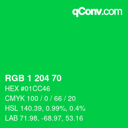 カラーコード: RGB 1 204 70 | qconv.com